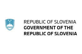 Government of Slovenia logo - a light blue crest with mountains next to the black text 'Republic of Slovenia, Government of the Republic of Slovenia', on a blank background