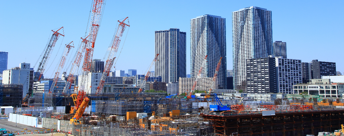 A wide angle image of Tokyo Olympic Village under construction.